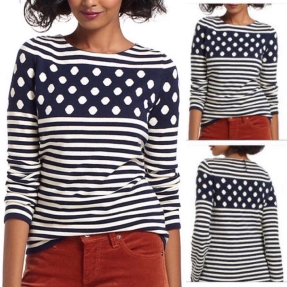 Anthropologie Sparrow striped polka dot sweater S